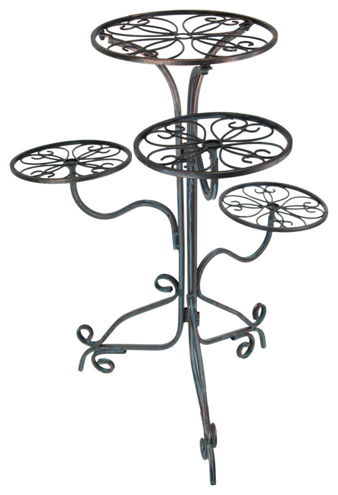 4 Tier Blue Copper Plant Stand Indoor Outdoor Decorative Pot Holder Shelves