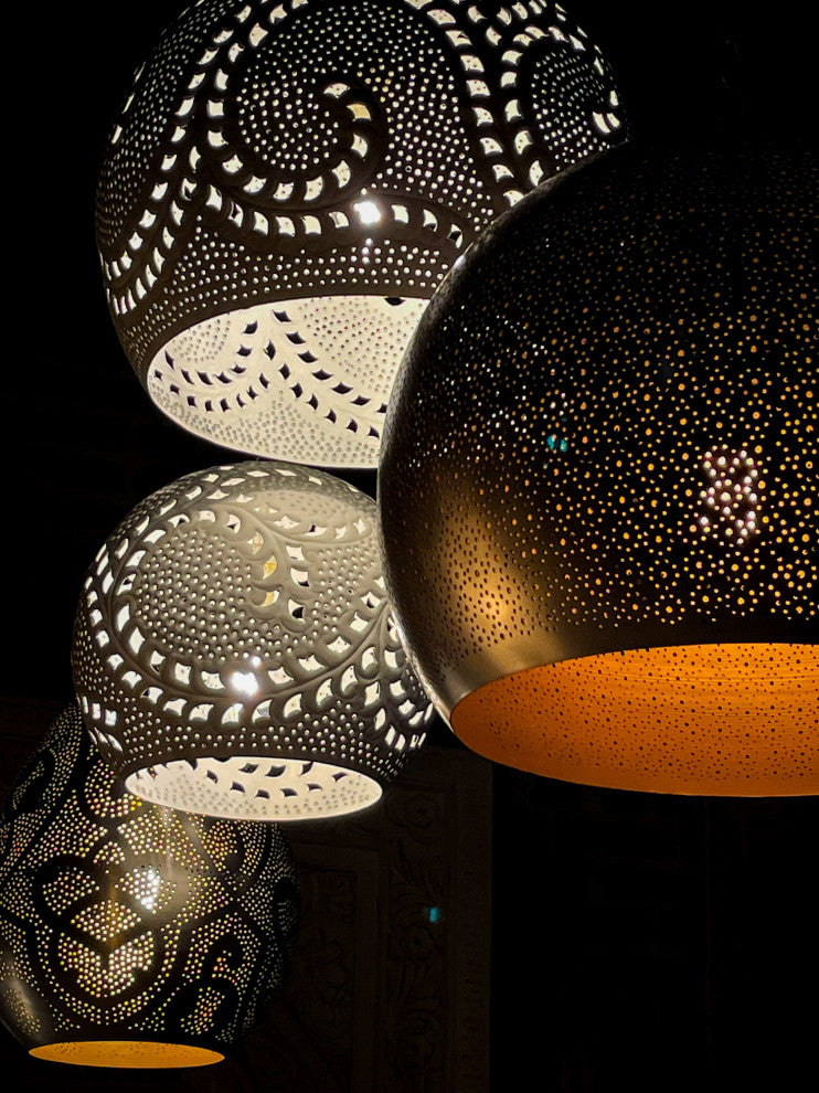 Large White Filigree Lucknow Macrame Pendant Lantern