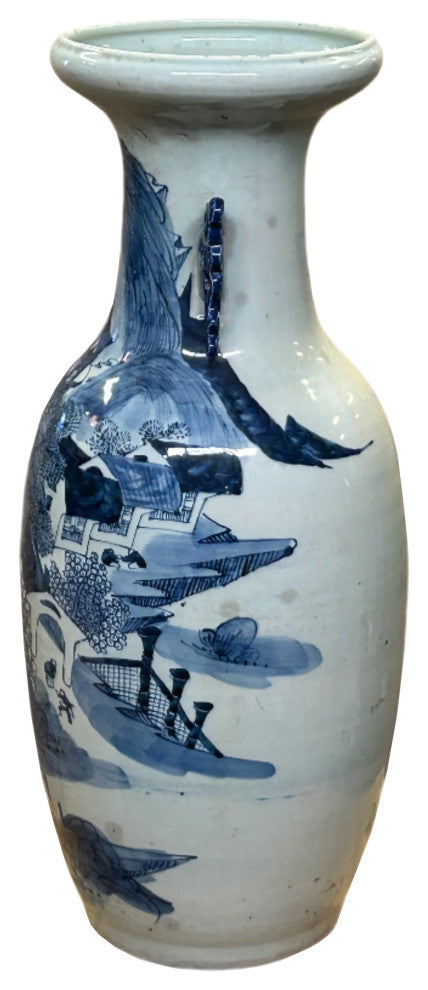 23.5" Vintage Blue White Scenery Porcelain Ru Yi Ear Art Vase Hws4430