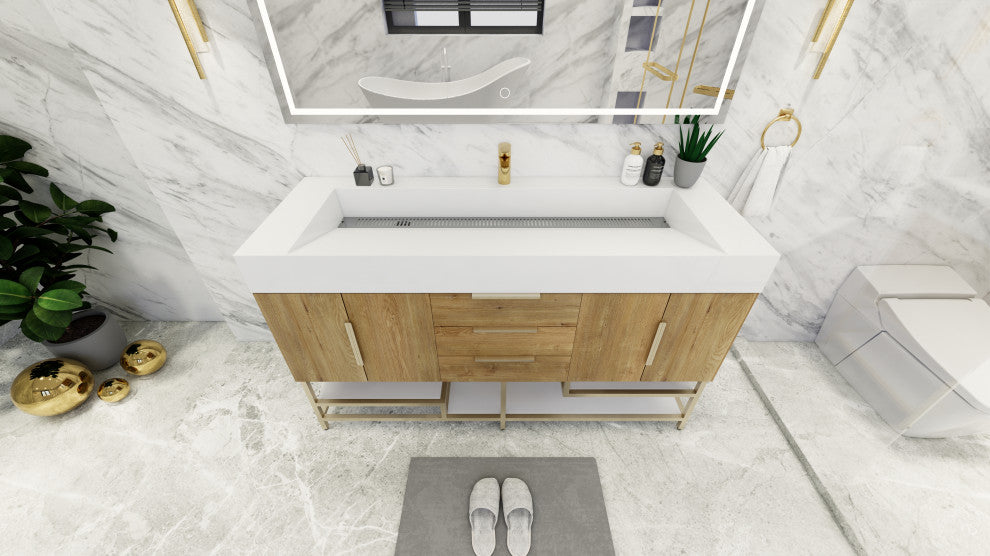 Madison 60" Free Standing Single Sink Vanity with Reinforced Acrylic Sink, Oak