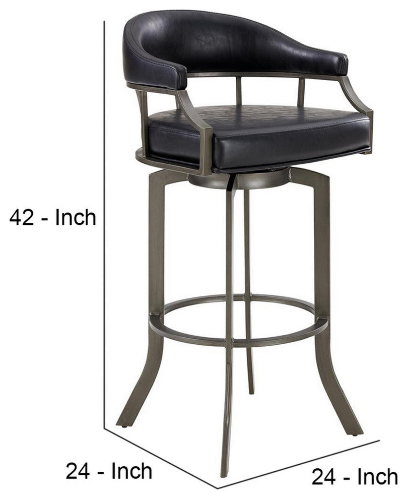 Benzara BM282701 Blake 30" Vegan Leather Bar Stool, Swivel, Metal Legs, Black