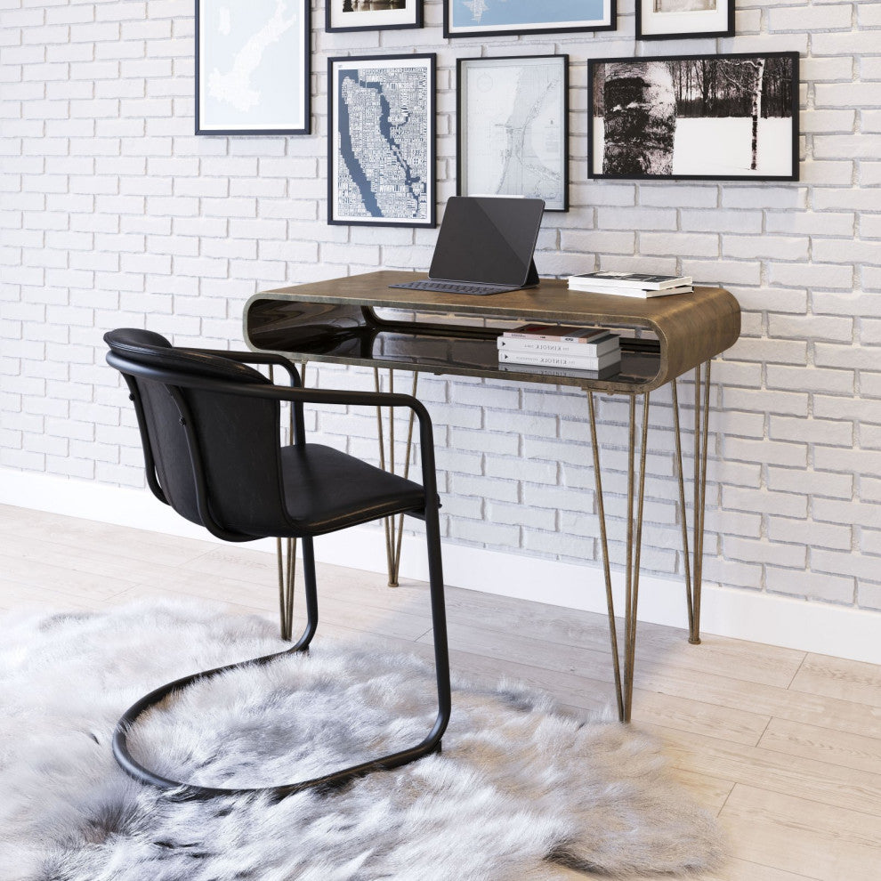 Computer Work, Rectangular, Steel Metal, Antique Gold, Home Business Office
