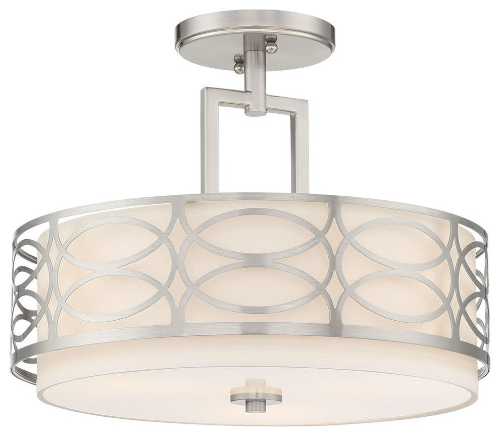 Kira Home Sienna 15" Ceiling Light, White Fabric Shade, Glass Diffuser
