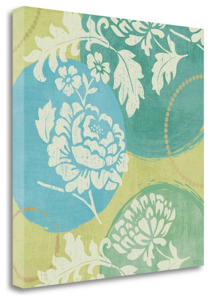 "Floral Decal Turquoise I" By Veronique Charron, Giclee on Gallery Wrap Canvas