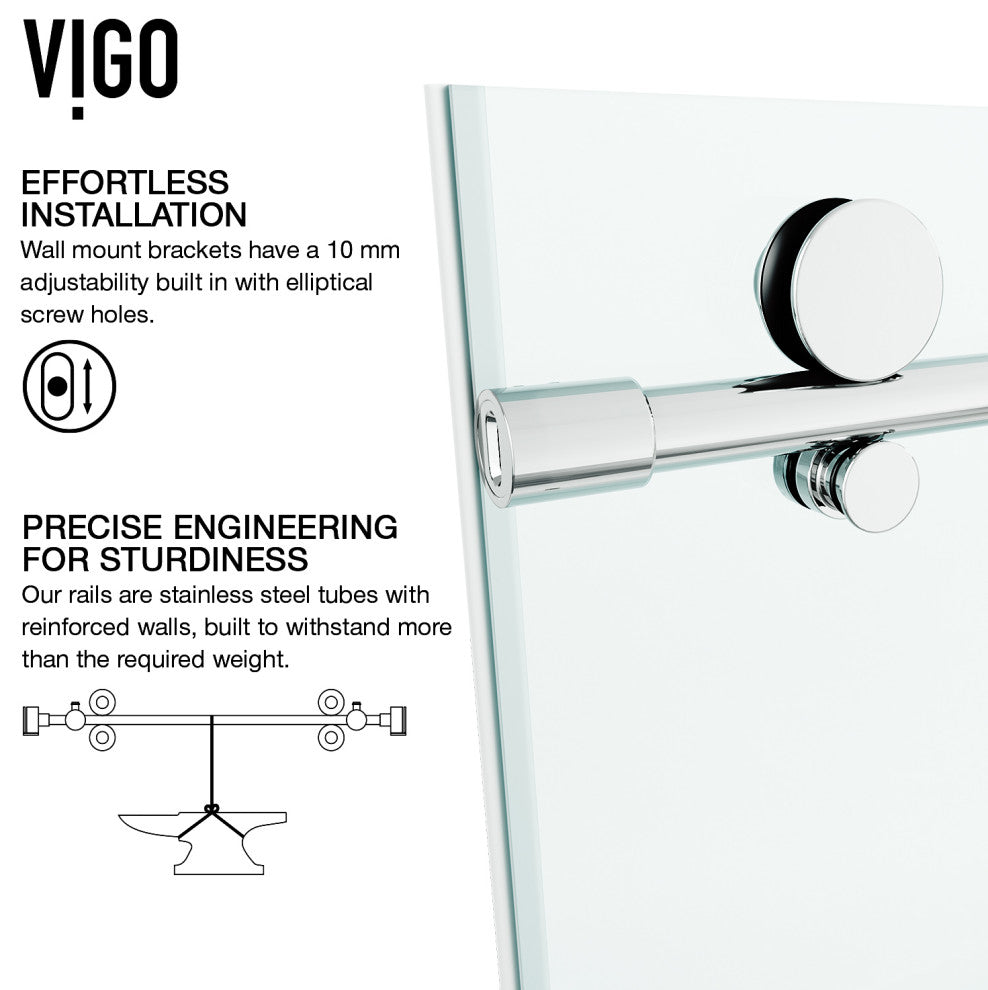 VIGO Elan E-Class 60" to 64" W x 76" H Frameless Sliding Shower Door, Chrome