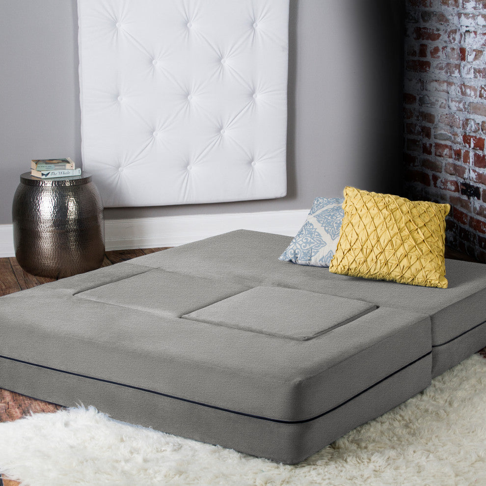 Zipline Convertible Sleeper Loveseat With 2 Ottomans, 3-Piece Set, Pewter