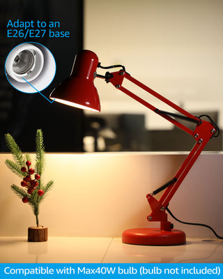 Swing Arm Desk Lamp, Interchangeable Base Or Clamp, Red