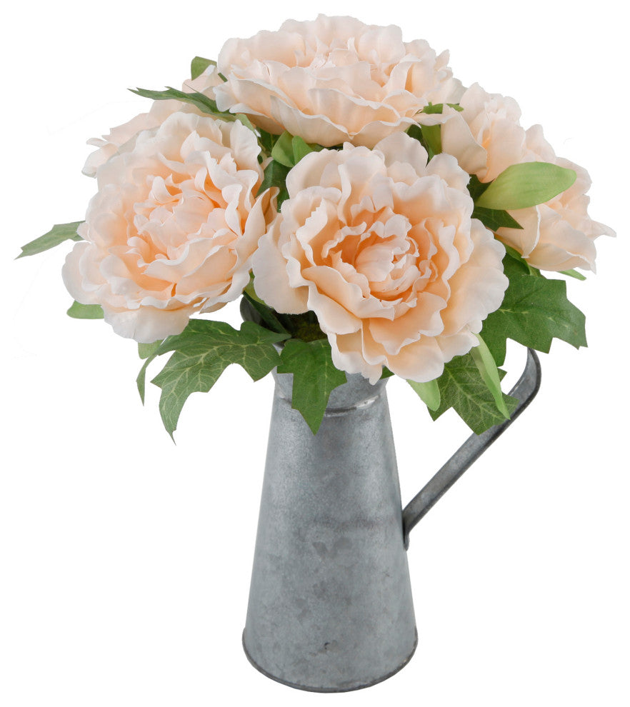 13" Tall Peach Peony In Tin