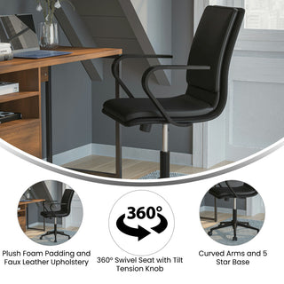 James Mid-Back Executive Upholstered Office Chair with Arms, Black/Black