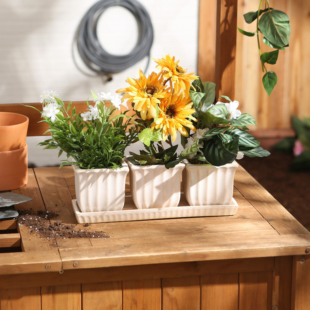 White Square Ceramic Small Planter (Set of 3)