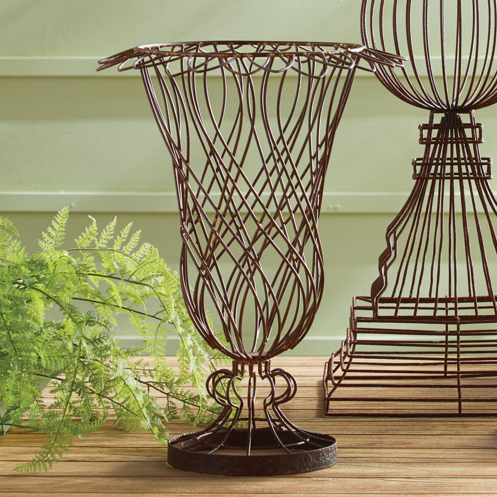 Rustic Weathered Galvanized Wire Metal Sculpture Vase Rust Vintage Style