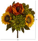 16" Peony, Dahlia and Sunflower Artificial Flower Bouquet, Set of 2