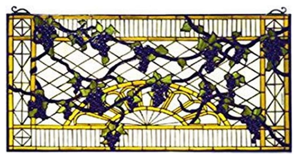 Meyda Lighting 79789 17"W X 32"H Grape Diamond Trellis Stained Glass Window