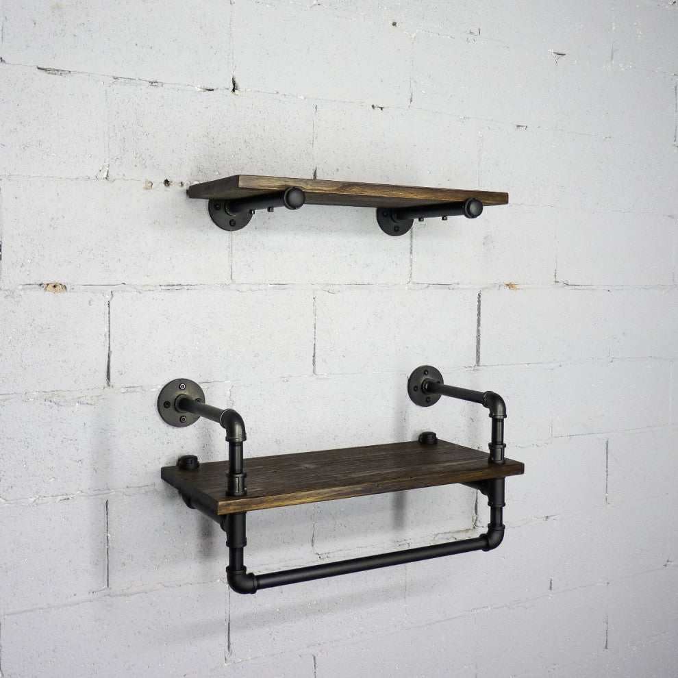 Austin Farmhouse Industrial 24" and 27" Wide 2-Piece Shelf Rack, Black Steel