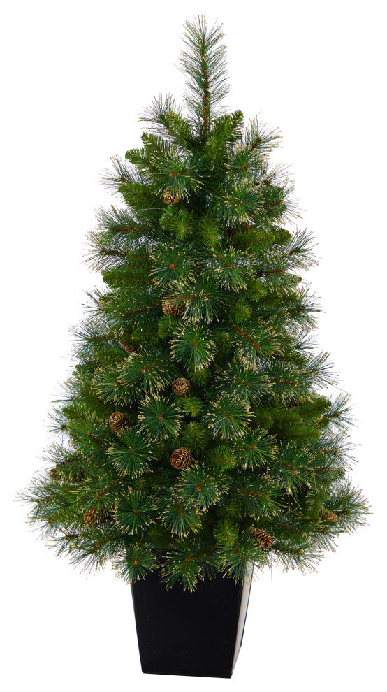 50" Golden Washington Pine Faux Xmas Tree W/Lights, Pinecones, Bendable Branches