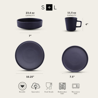 Stone Lain Cleo Stoneware 32 Piece Dinnerware Set, Dark Blue