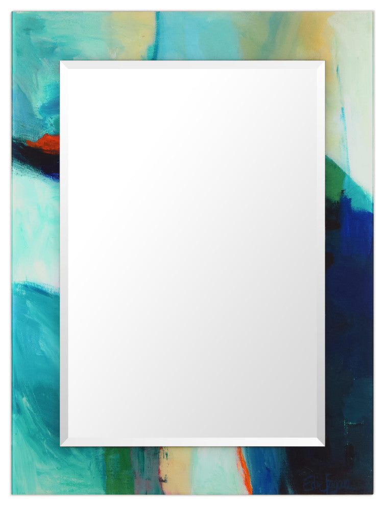 "Sky"Beveled Mirror on Printed Abstarct Tempered Art Glass, 40x30"