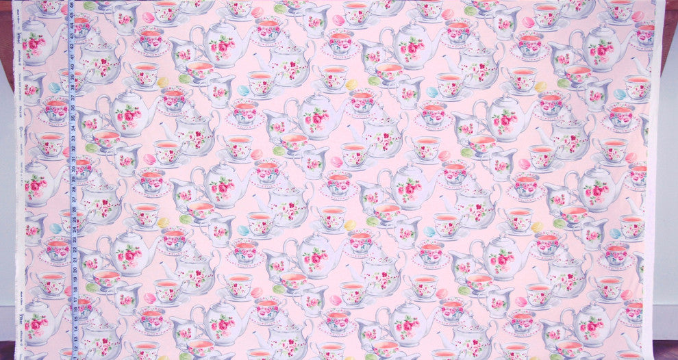Pink china fabric teapot tea pot cup kitchen decorating material, Sample Cut