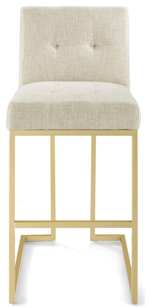 Beige Fabric Bar Stool, Heidi Giselle Gold Bar Stool, Tufted Luxe Glam Barstool