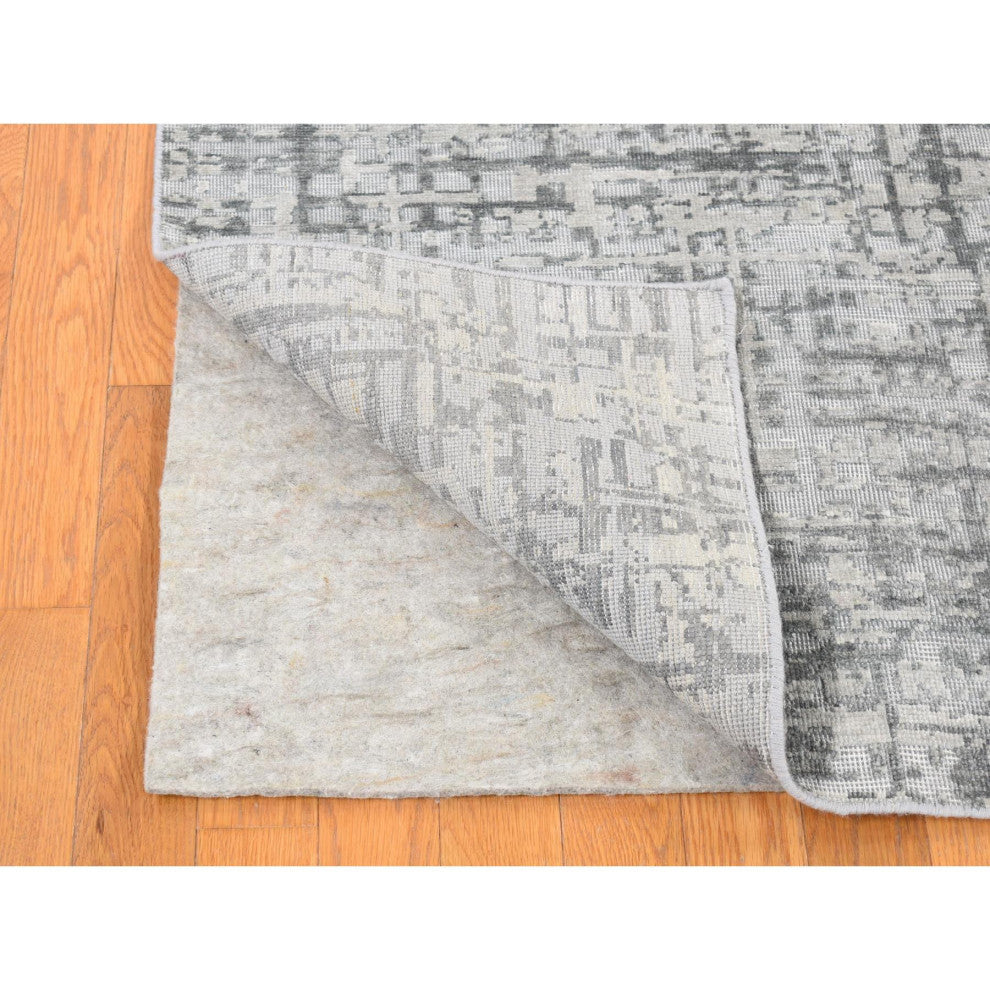 Medium Gray, THE MATRIX Design, Silk With Wool, Hand Knotted Rug, 9'2"x12'3"