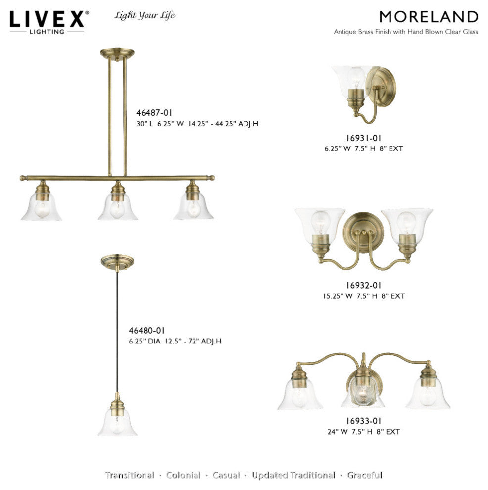 Moreland 1 Light Antique Brass Single Pendant