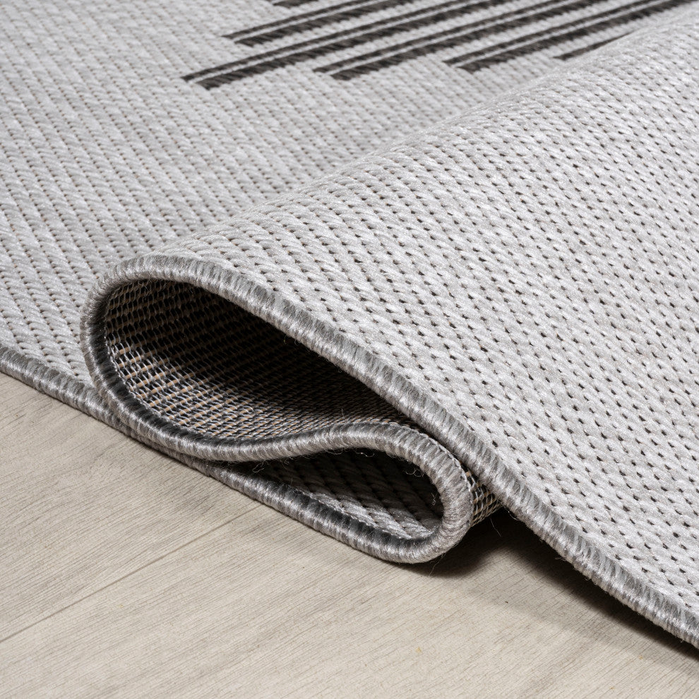 Vinales Diamond Stripe Indoor/Outdoor Area Rug, Light Gray/Black, 2x8