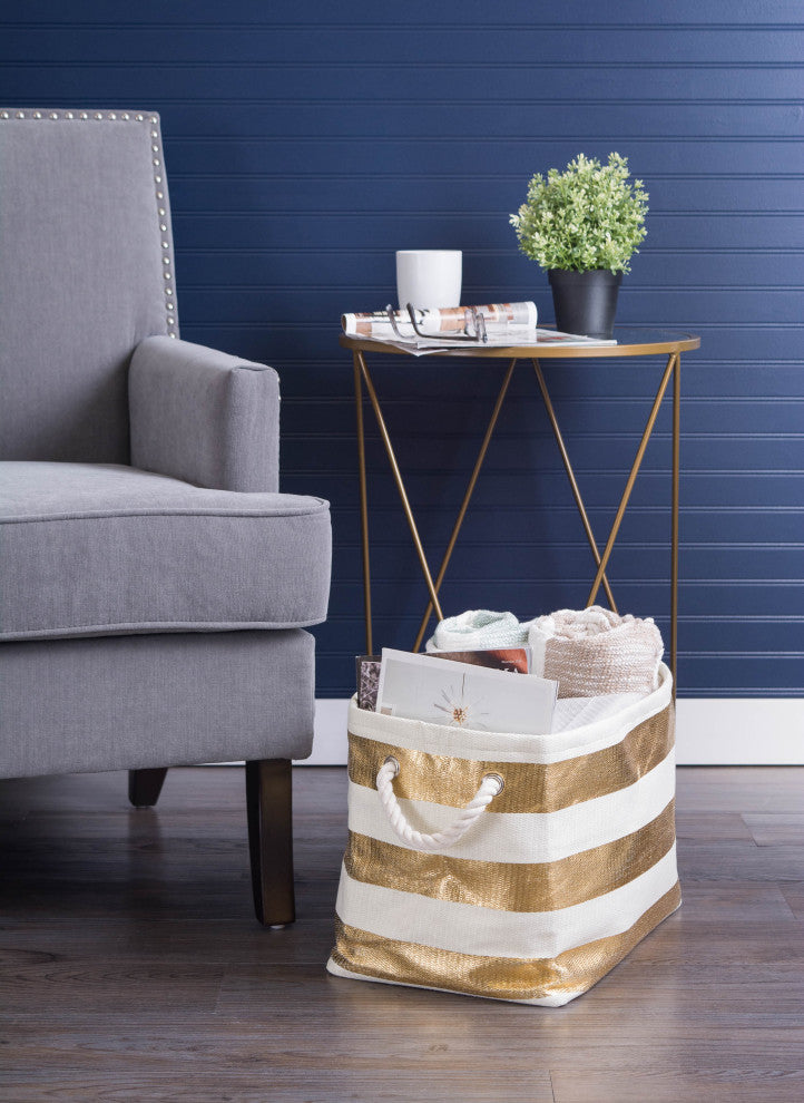 Paper Bin Stripe Gold Rectangle Medium 15"x10"x12"