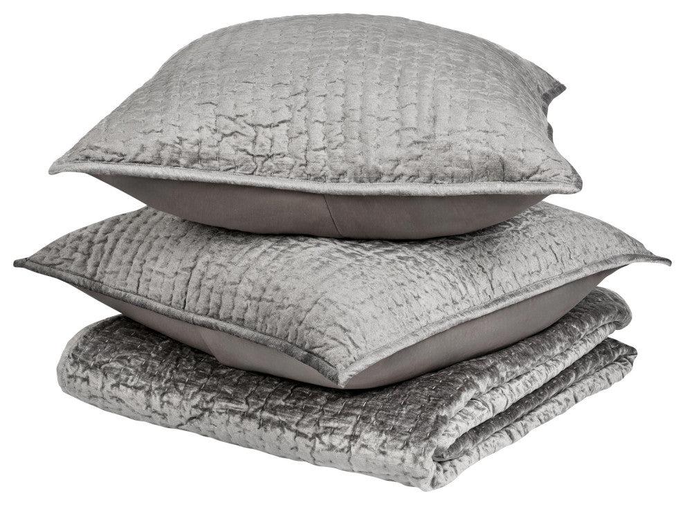 Dimitry Velvet Quilt by Kosas Home, Gray, Queen