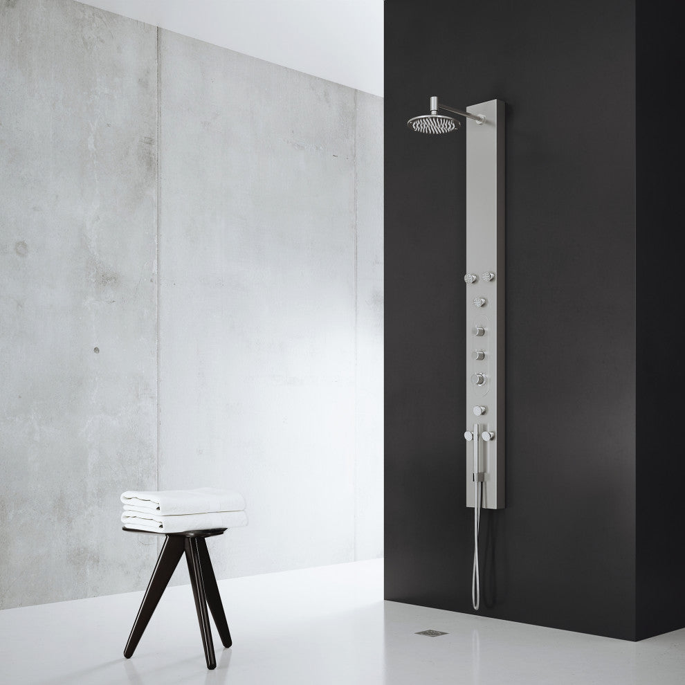 Dilana 67" H x 6" W 6-Jet Shower Panel with Round Shower Head in Stainless Steel