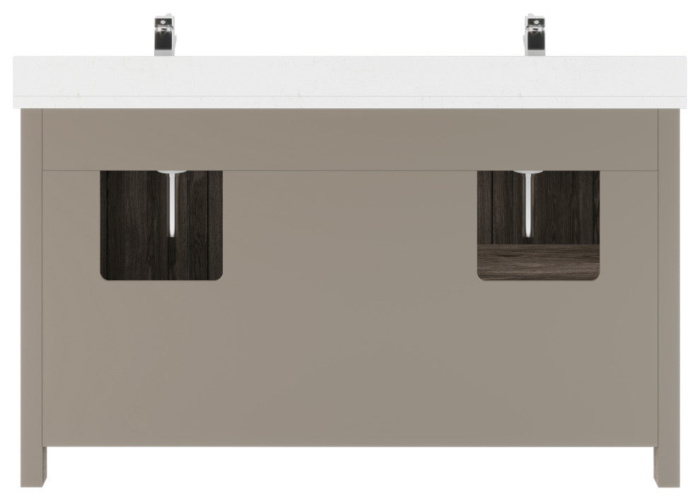 Kali Vanity with Power Bar and Drawer Organizer, French Gray, 60"