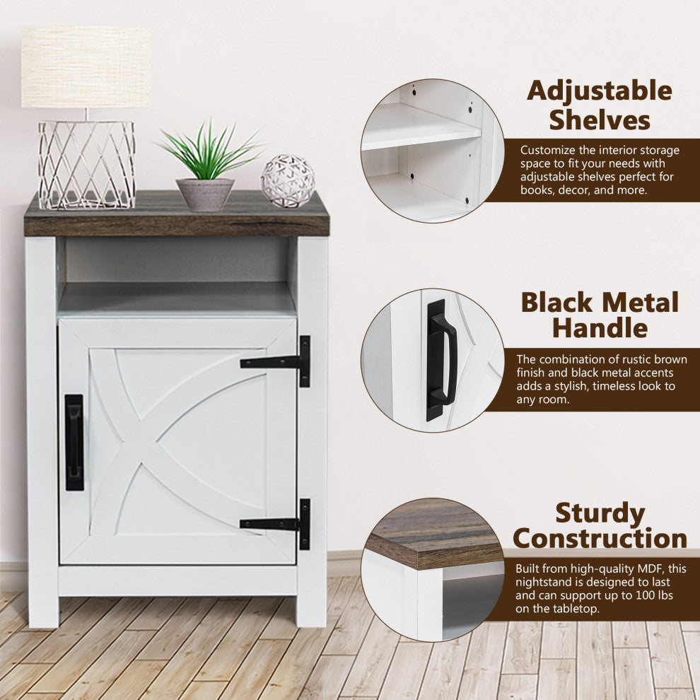Farmhouse Nightstand with Drawer Storage