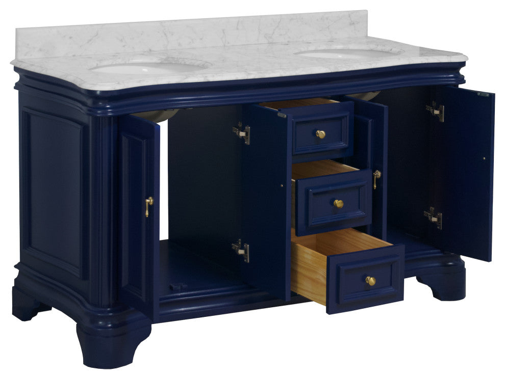 Katherine 60" Bath Vanity, Royal Blue, Carrara Marble, Double Vanity