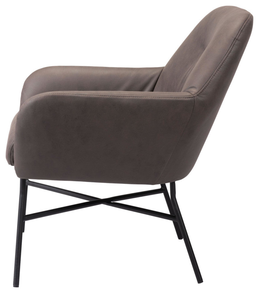 Accent Chair, Steel Metal, Vintage Brown, Black, Lounge Cafe Lobby Hospitality