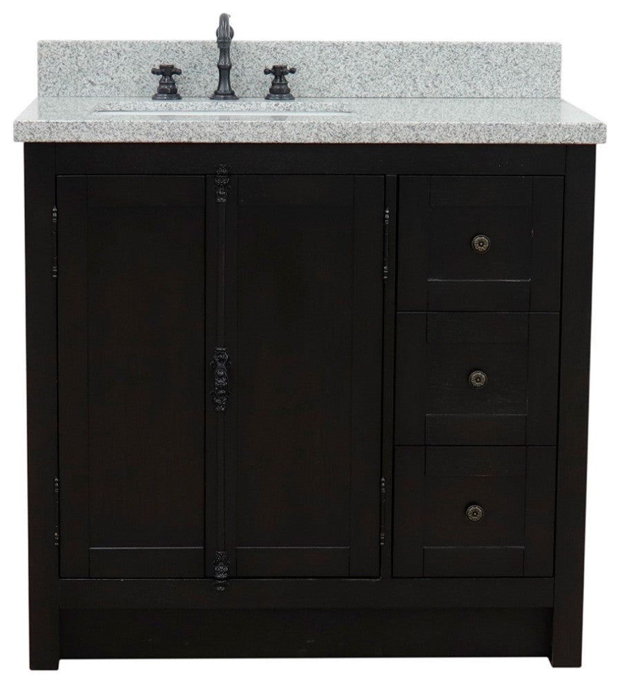 37" Vanity, Brown Ash With Gray Granite Top, Left Doors/Left Rectangle Sink