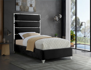 Zuma Velvet Upholstered Bed, Black, Twin