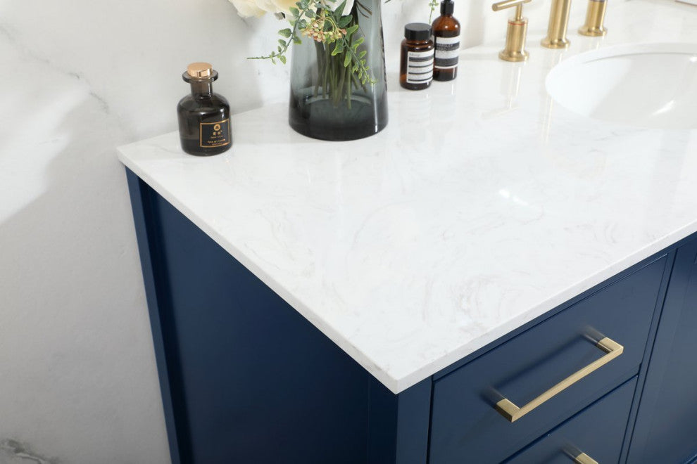 Isabel Single Bathroom Vanity, Blue, 60", Without Backsplash