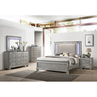 Everleigh Lighted Headboard Standard Bed, Light Gray, Queen