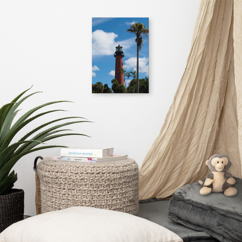 Jupiter Lighthouse Color Coastal Landscape Photo Canvas Wall Art Print, 12" X 16"