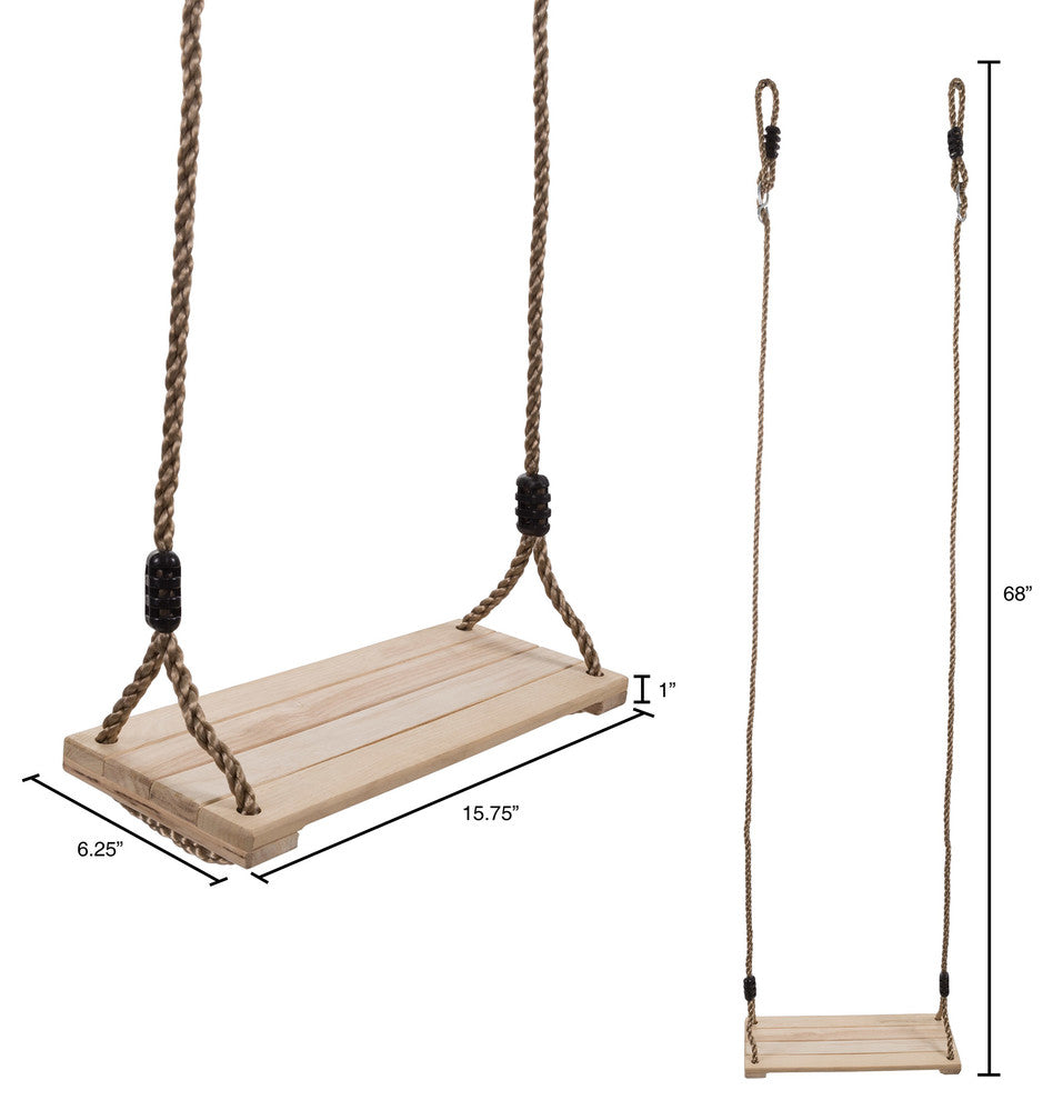 Wooden Swing, Outdoor Flat Bench Seat, Adjustable Nylon Rope