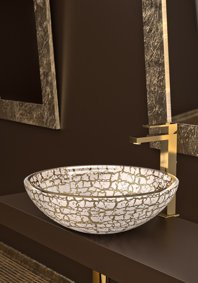 Kalahari European Luxury Bathroom Sink, Gold and White