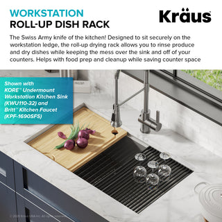 Kraus KRM-11RD Multipurpose Workstation Sink Roll-Up Dish Drying Rack, Red