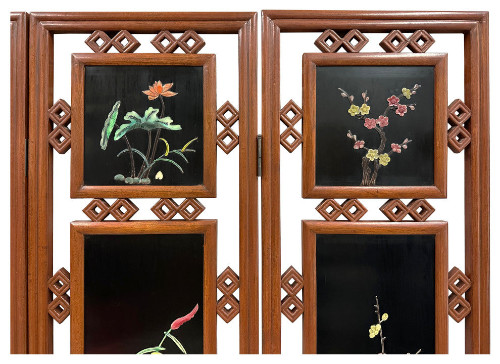 Consigned Vintage Chinese Folding Screen/Room Divider With Soapstone Inlay