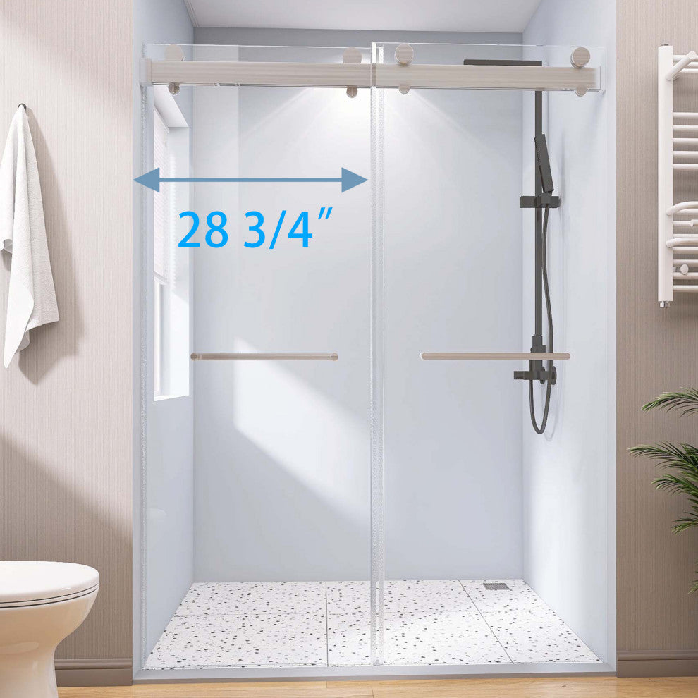 60 in. W x 79" H Double Sliding Frameless Shower Door, Brushed Nickel