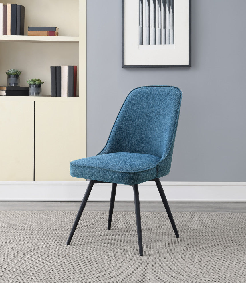 Martel Swivel Chair, Navy Herringbone With Black Legs