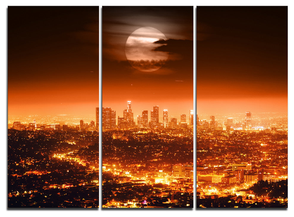 "Dramatic Full Moon Over Los Angeles" Metal Wall Art, 3 Panels, 36"x28"