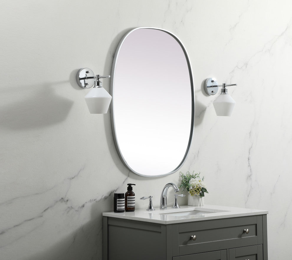 Metal Frame Oval Mirror 27X36 Inch, Silver