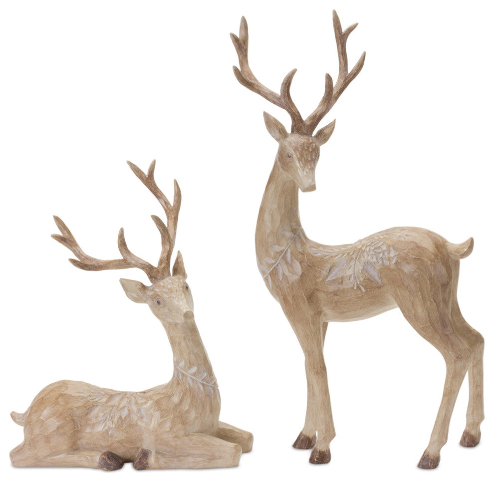 Carved Deer Figurine, 2-Piece Set