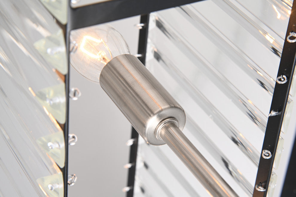 5-Light Matte Black and Brushed Nickel Linear Crystal Chandelier Glam Lighting