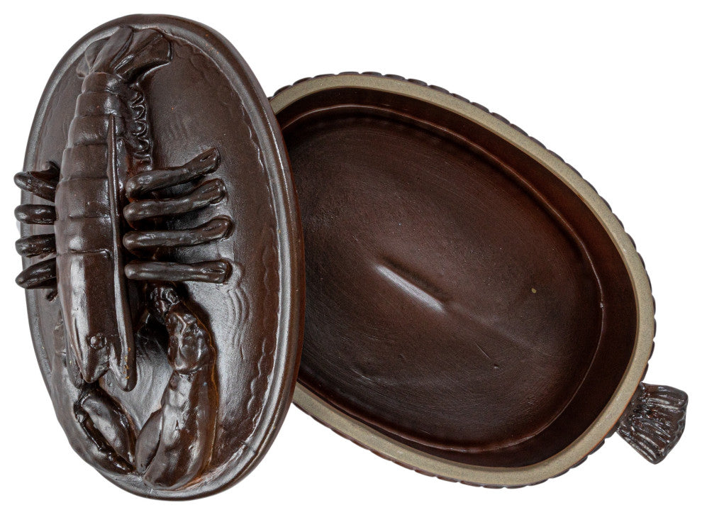 Matte Stoneware Baker With Lobster Design, Brown