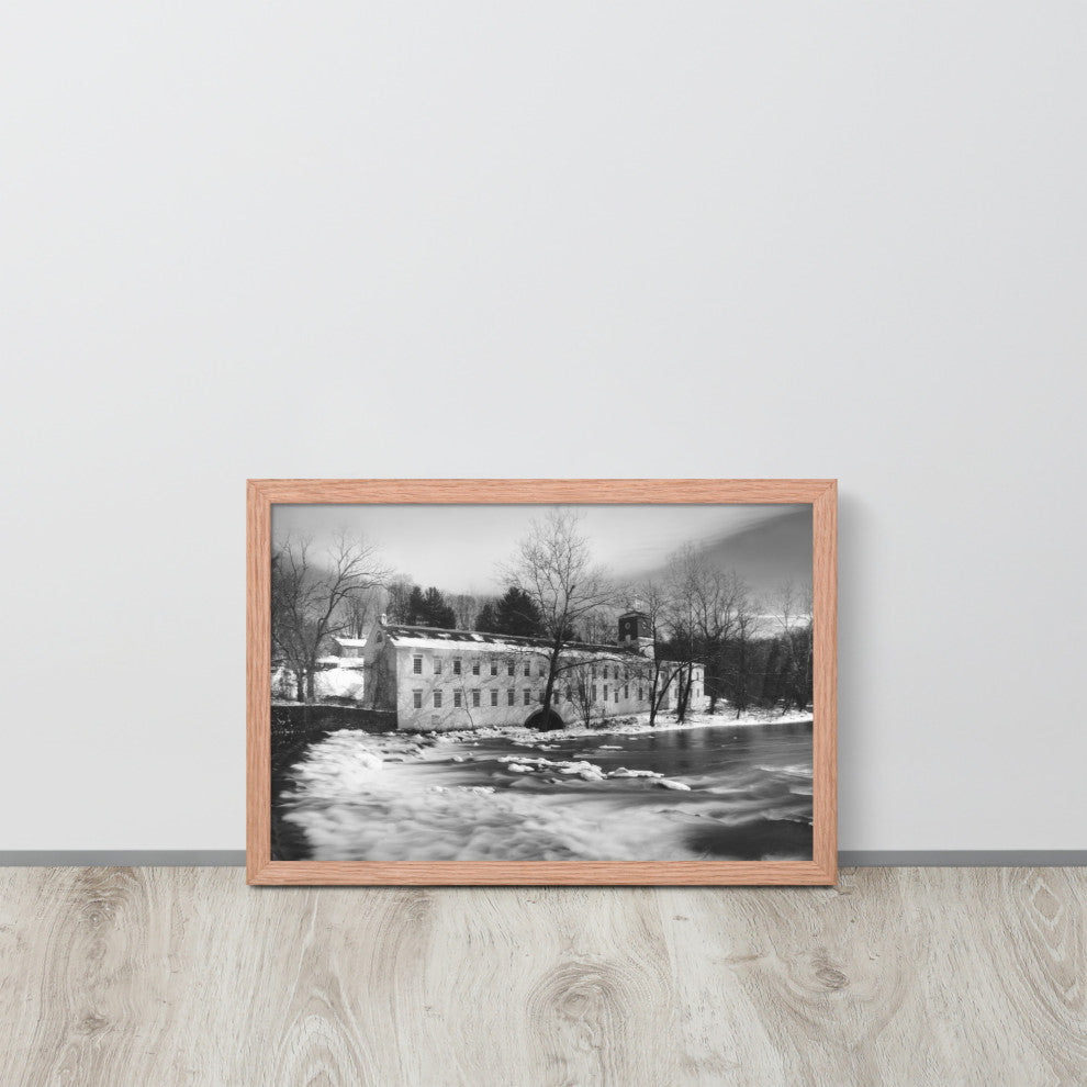 Winter at Powder Mill Rural Landscape Framed Photo Paper Wall Art Prints, Red Oak, 12" X 18"